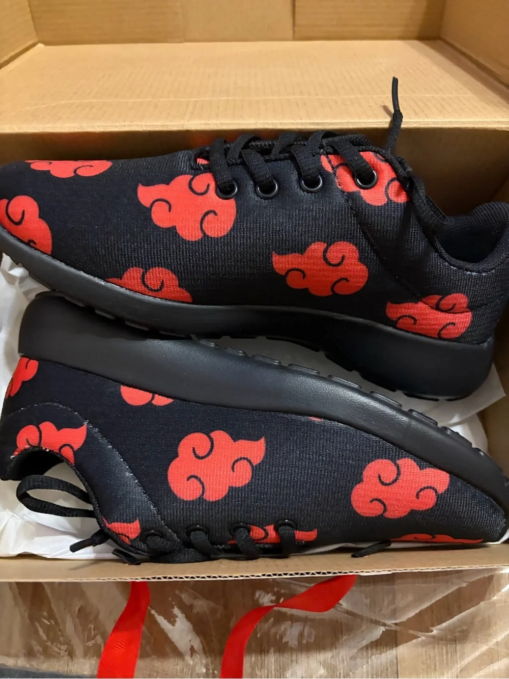 Women’s Black Athletic Sneakers with Red Cloud Pattern